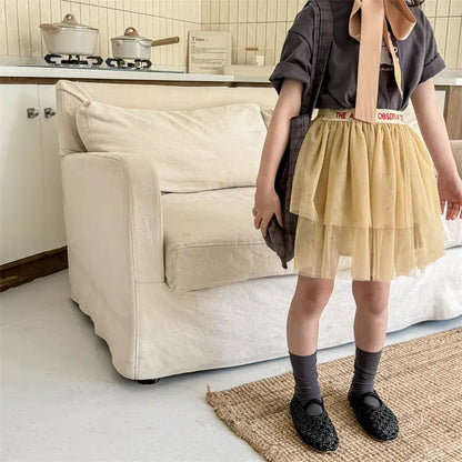 スカート キッズスカート チュチュ チュールスカート ティアードスカート レターロゴウエスト 2カラー