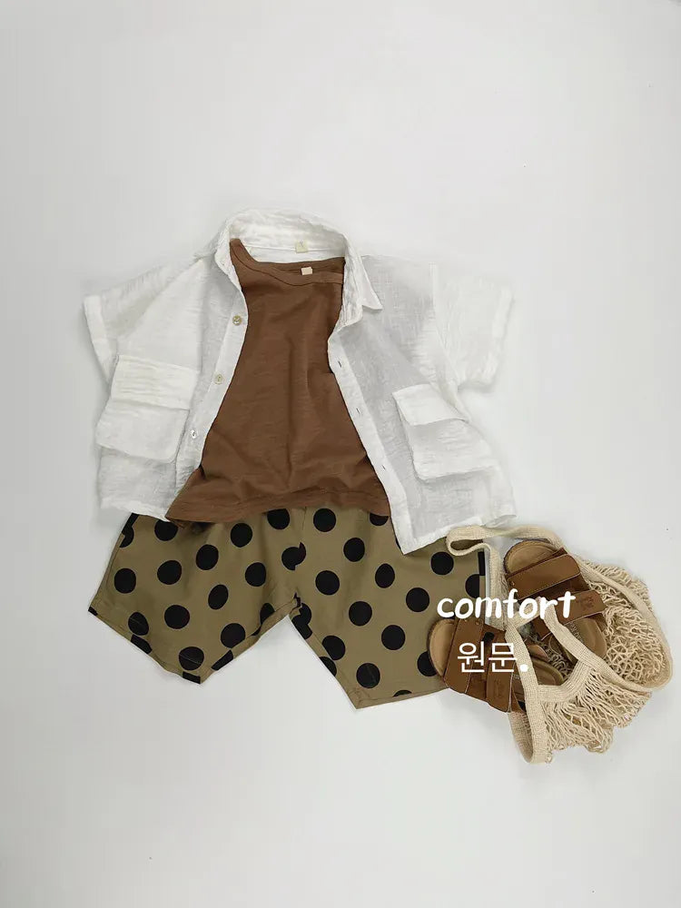 半袖シャツ・ブラウス キッズトップス コットンリネン 半袖シャツ サファリシャツ 2カラー