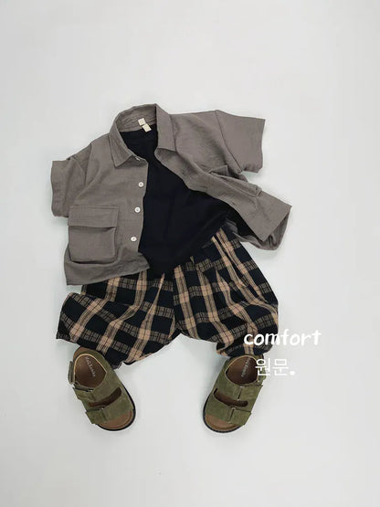 半袖シャツ・ブラウス キッズトップス コットンリネン 半袖シャツ サファリシャツ 2カラー