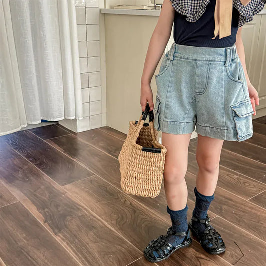 ハーフパンツ・ショートパンツ キッズパンツ デニム カーゴ ポケット ショートパンツ 2カラー