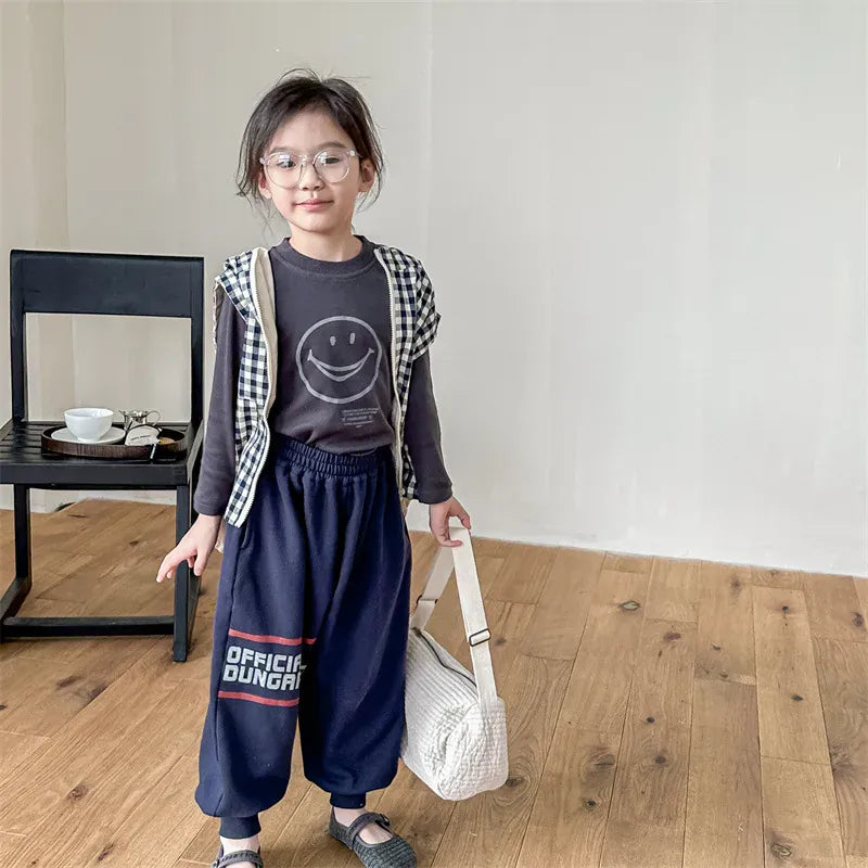 ロングパンツ・スウェットパンツ キッズパンツ スウェットパンツ ルーズロングパンツ レターロゴプリント 2カラー