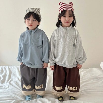 トレーナー・フーディ キッズトップス ハーフジップ スウェットシャツ レターロゴ刺繍 2カラー