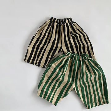 ハーフパンツ・ショートパンツ キッズパンツ ストライプ ７部丈 クロップドパンツ 2カラー