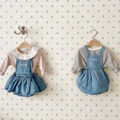 ノースリーブロンパース ベビーロンパース オーバーオール サスペンダーパンツ レターロゴ刺繍 2カラー
