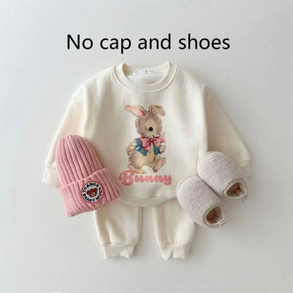 長袖セットアップ キッズセットアップ 2点セット スウェットシャツ+スウェットパンツ バンビ/バニー プリント