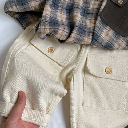 ロングパンツ・スウェットパンツ キッズパンツ ルーズ ボタン ポケット アクセント ロングパンツ 2カラー