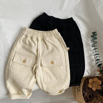 ロングパンツ・スウェットパンツ キッズパンツ ルーズ ボタン ポケット アクセント ロングパンツ 2カラー