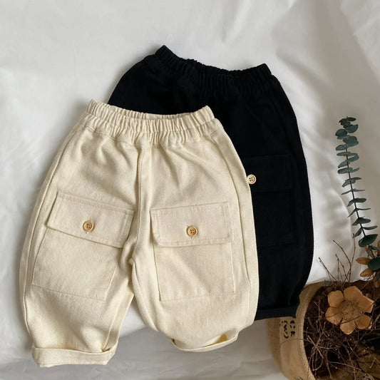 ロングパンツ・スウェットパンツ キッズパンツ ルーズ ボタン ポケット アクセント ロングパンツ 2カラー