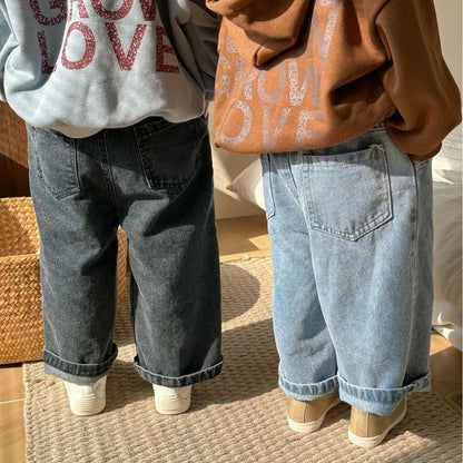 デニムパンツ キッズパンツ デニムパンツ ワイドルーズロングパンツ ジーンズ ジーパン 2カラー