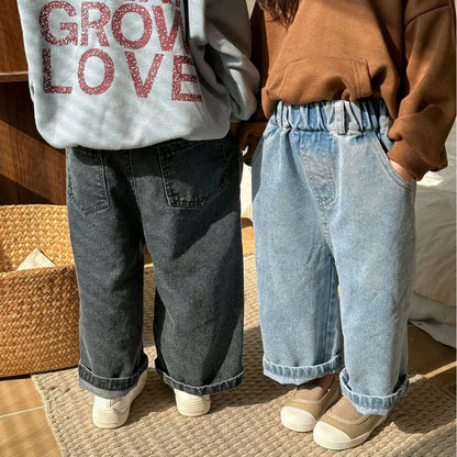 デニムパンツ キッズパンツ デニムパンツ ワイドルーズロングパンツ ジーンズ ジーパン 2カラー