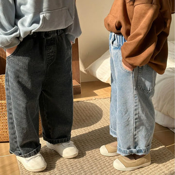デニムパンツ キッズパンツ デニムパンツ ワイドルーズロングパンツ ジーンズ ジーパン 2カラー