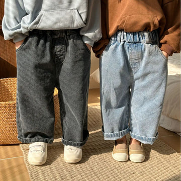 デニムパンツ キッズパンツ デニムパンツ ワイドルーズロングパンツ ジーンズ ジーパン 2カラー