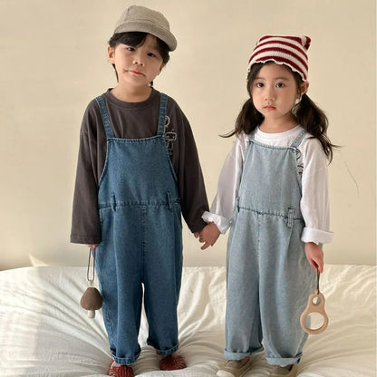 オーバーオール キッズオーバーオール デニム ルーズ サスペンダーパンツ サロペット 2カラー