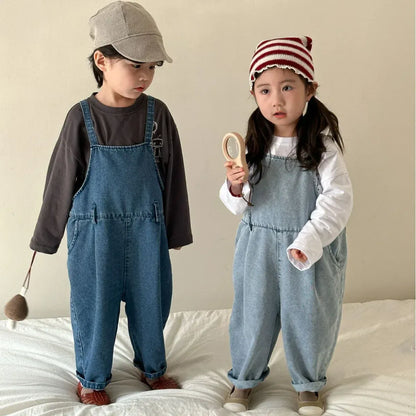 オーバーオール キッズオーバーオール デニム ルーズ サスペンダーパンツ サロペット 2カラー