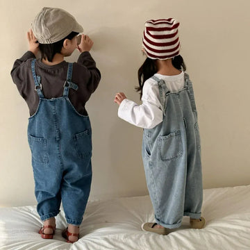 オーバーオール キッズオーバーオール デニム ルーズ サスペンダーパンツ サロペット 2カラー