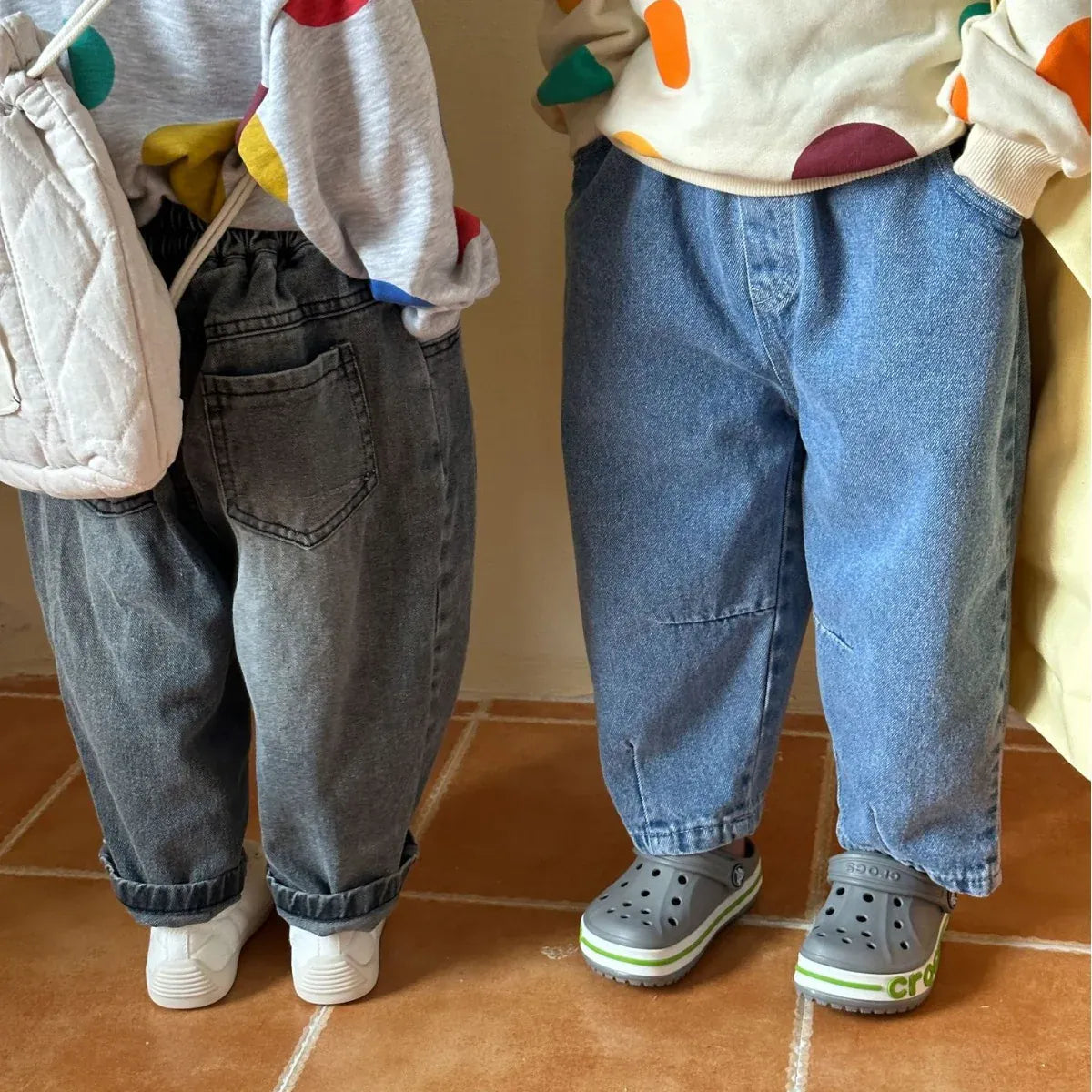 デニムパンツ キッズパンツ デニムパンツ ルーズパンツ ジーンズ ブルー/ブラック/2カラー