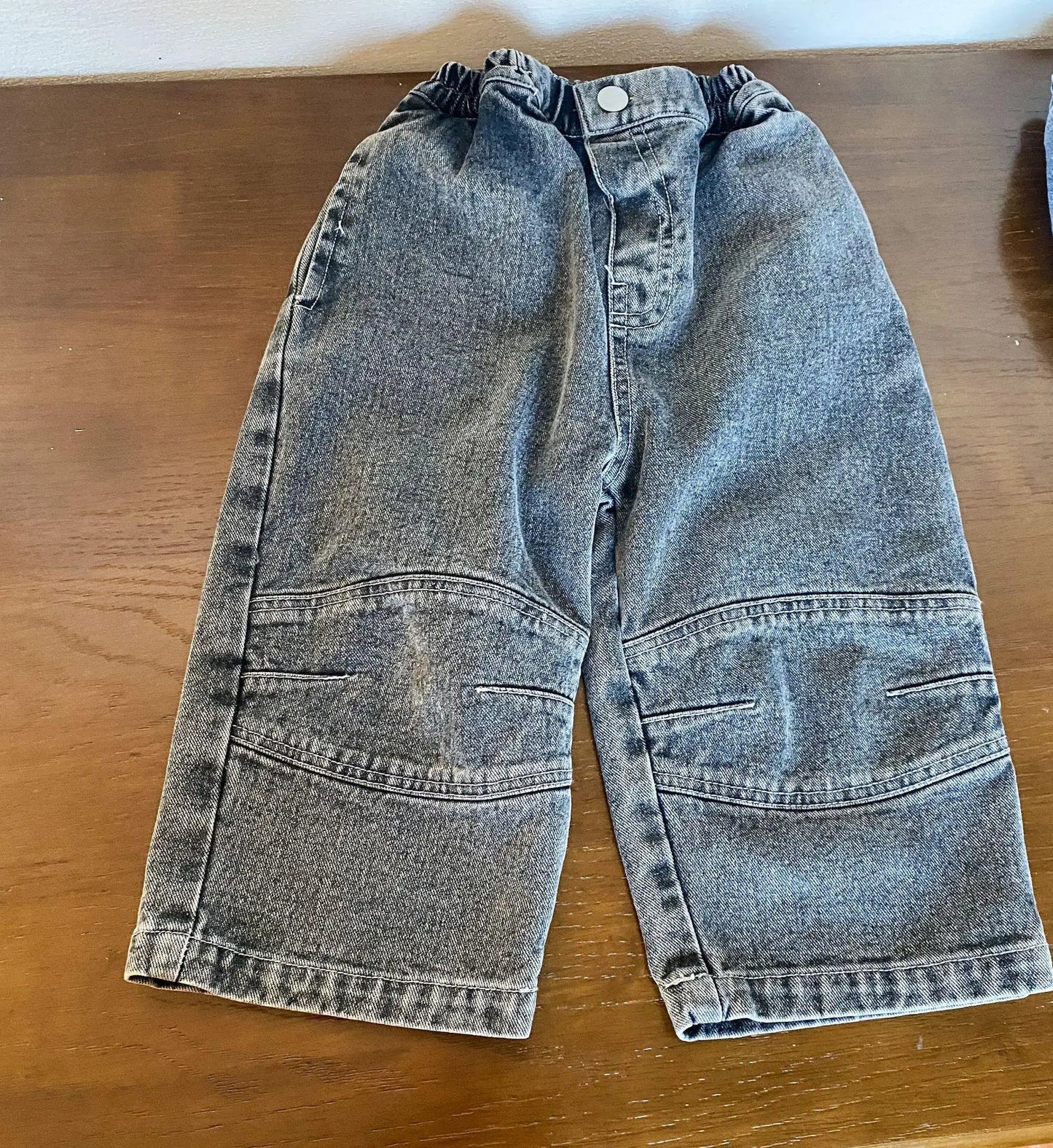 デニムパンツ キッズパンツ デニムパンツ 膝切り替え ワイドルーズパンツ ジーンズ ジーパン 2カラー