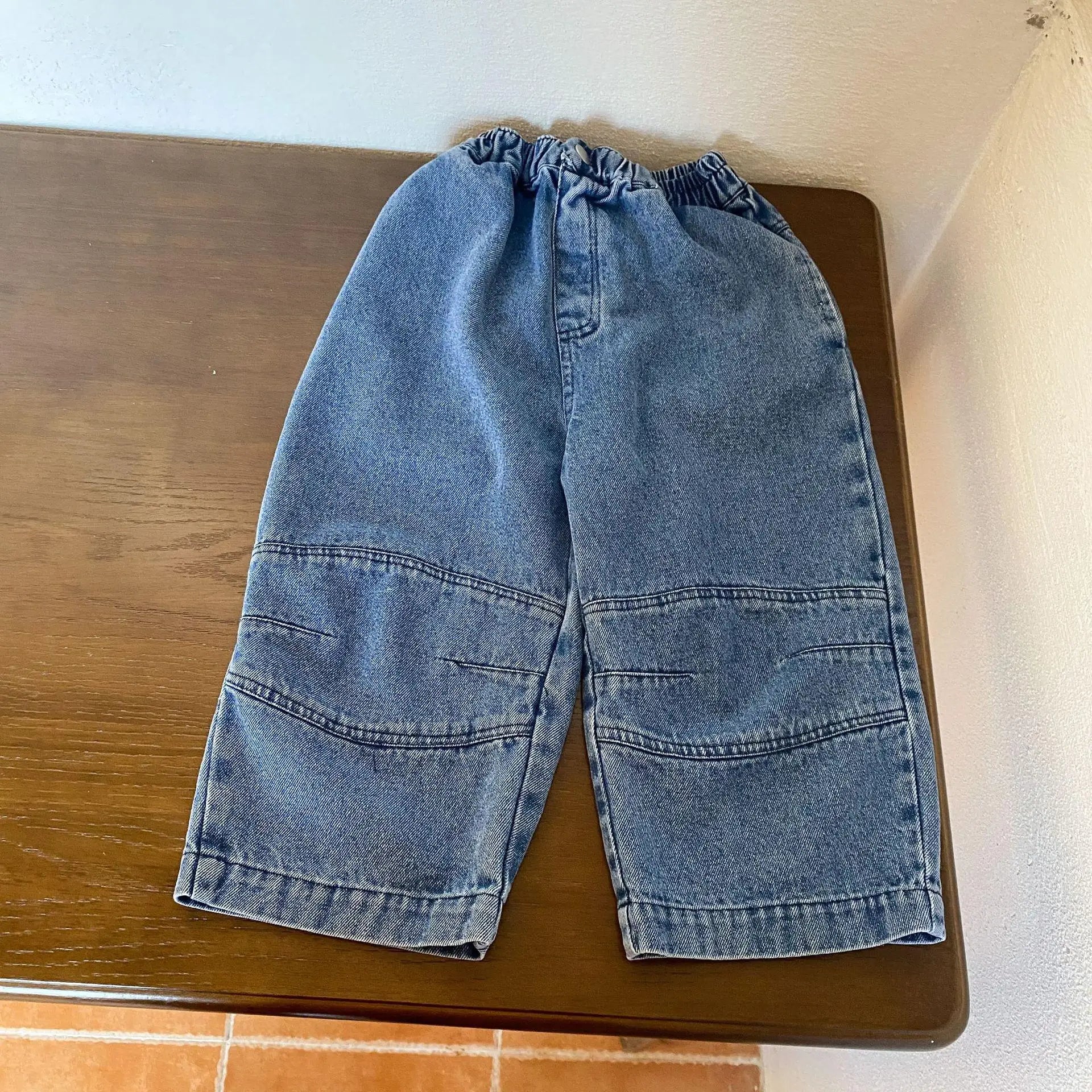 デニムパンツ キッズパンツ デニムパンツ 膝切り替え ワイドルーズパンツ ジーンズ ジーパン 2カラー