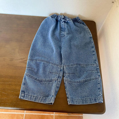 デニムパンツ キッズパンツ デニムパンツ 膝切り替え ワイドルーズパンツ ジーンズ ジーパン 2カラー
