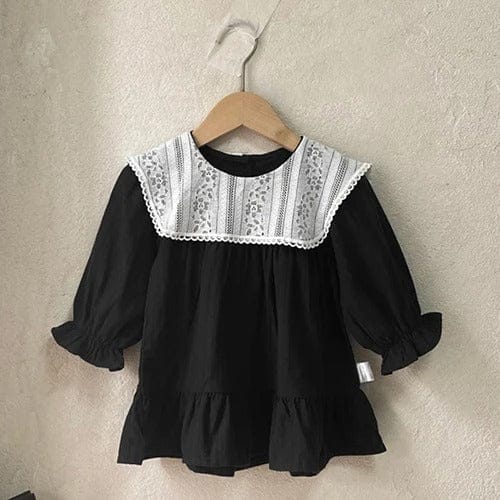 長袖ロンパース ベビーロンパース ワンピース 長袖 レースラペル お出かけ ピンク/ブラック/2カラー