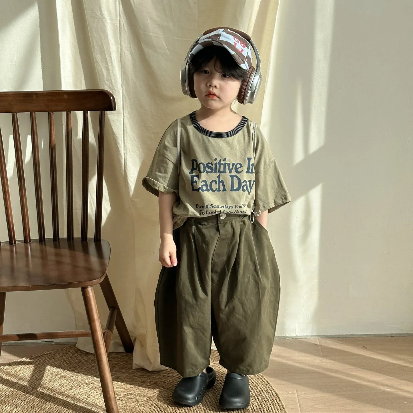 ロングパンツ・スウェットパンツ キッズパンツ バルーンルーズ ワイドパンツ サルエルパンツ アーミーグリーン/ベージュホワイト/2カラー