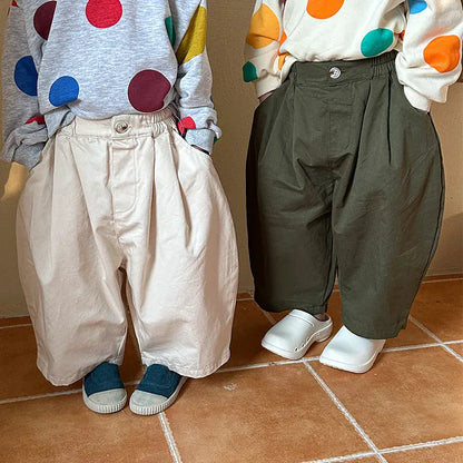 ロングパンツ・スウェットパンツ キッズパンツ バルーンルーズ ワイドパンツ サルエルパンツ アーミーグリーン/ベージュホワイト/2カラー
