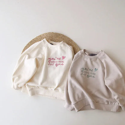 トレーナー・フーディ キッズトップス スウェットシャツ トレーナー レターロゴ刺繍 ベージュ/グレー/2カラー