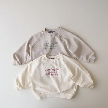 トレーナー・フーディ キッズトップス スウェットシャツ トレーナー レターロゴ刺繍 ベージュ/グレー/2カラー