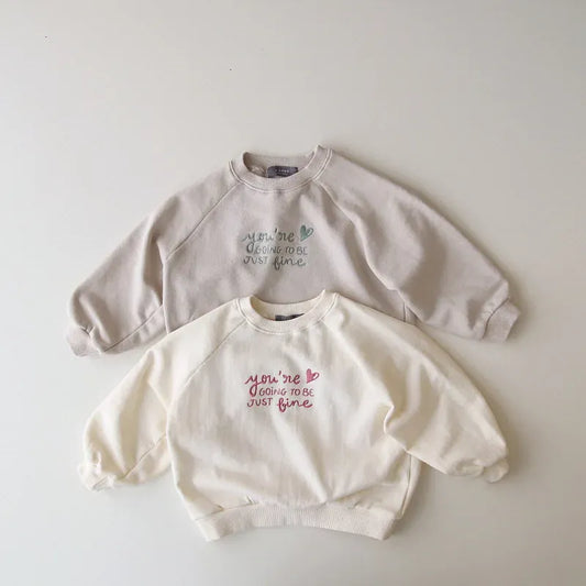 トレーナー・フーディ キッズトップス スウェットシャツ トレーナー レターロゴ刺繍 ベージュ/グレー/2カラー