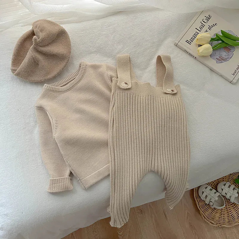 サロペットパンツ・サスペンダーパンツ ベビートップス サロペット ニットセーター ニットサスペンダーパンツ オーバーオール 2カラー