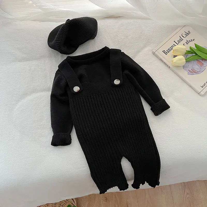 サロペットパンツ・サスペンダーパンツ ベビートップス サロペット ニットセーター ニットサスペンダーパンツ オーバーオール 2カラー