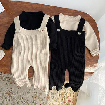 サロペットパンツ・サスペンダーパンツ ベビートップス サロペット ニットセーター ニットサスペンダーパンツ オーバーオール 2カラー