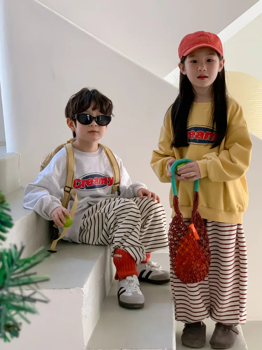 ロングパンツ・スウェットパンツ キッズパンツ ボーダー柄 スウェットロングパンツ レッド/ホワイト/2カラー