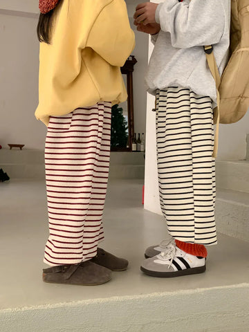 ロングパンツ・スウェットパンツ キッズパンツ ボーダー柄 スウェットロングパンツ レッド/ホワイト/2カラー