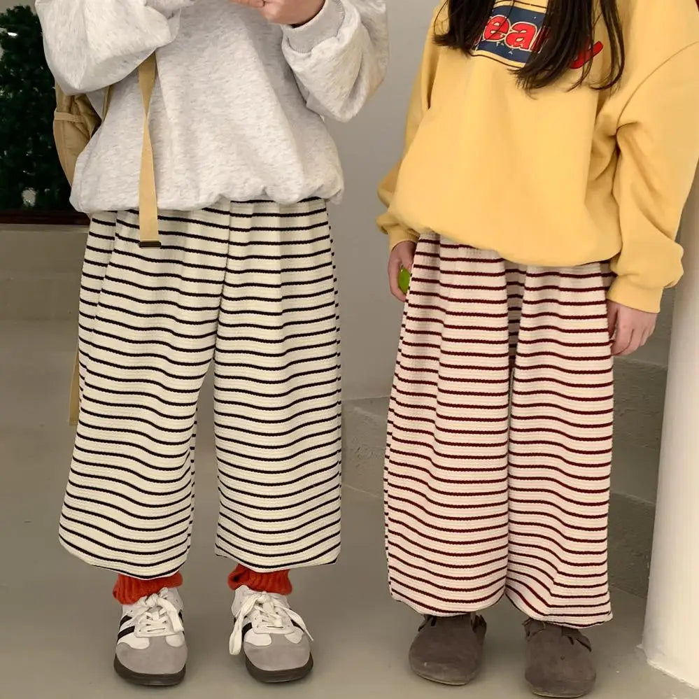 ロングパンツ・スウェットパンツ キッズパンツ ボーダー柄 スウェットロングパンツ レッド/ホワイト/2カラー