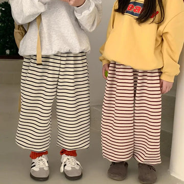 ロングパンツ・スウェットパンツ キッズパンツ ボーダー柄 スウェットロングパンツ レッド/ホワイト/2カラー