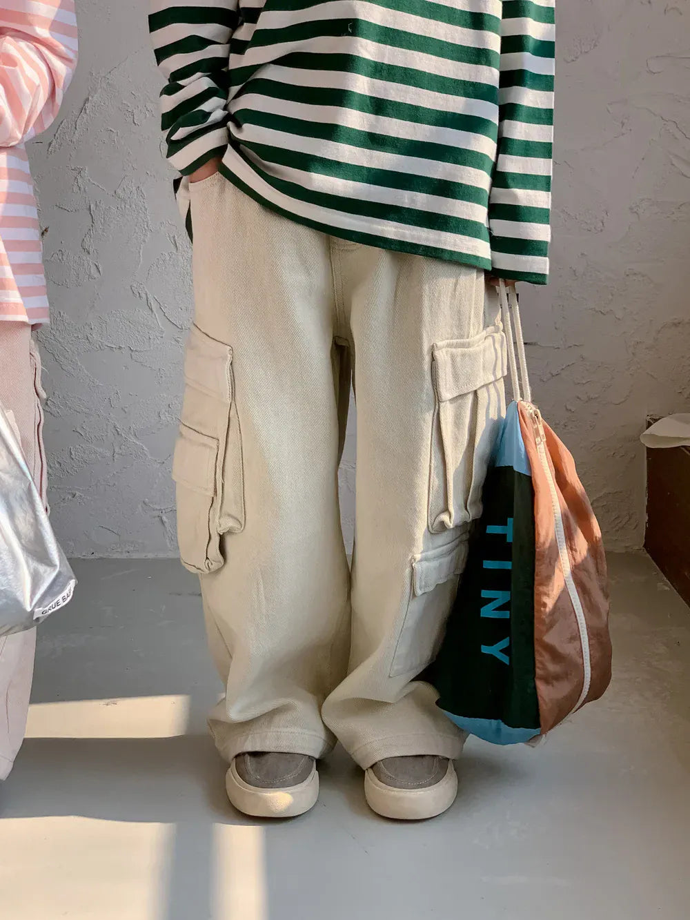 ロングパンツ・スウェットパンツ キッズパンツ コットンブレンド カーゴパンツ ルーズ ペインターパンツ ロングパンツ ベージュ/ピンク/2カラー
