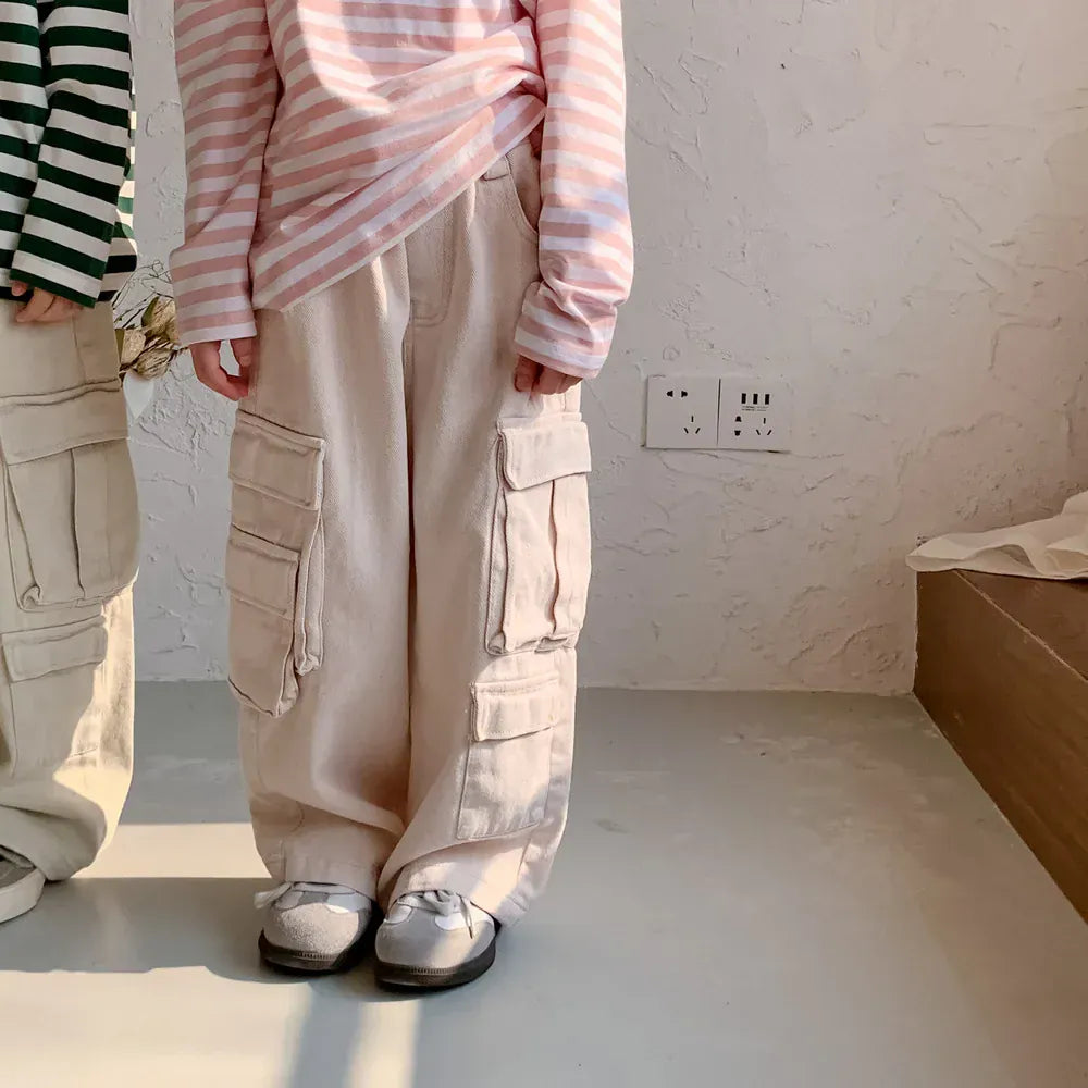 ロングパンツ・スウェットパンツ キッズパンツ コットンブレンド カーゴパンツ ルーズ ペインターパンツ ロングパンツ ベージュ/ピンク/2カラー