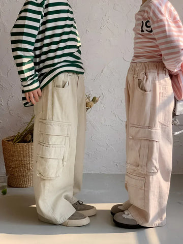ロングパンツ・スウェットパンツ キッズパンツ コットンブレンド カーゴパンツ ルーズ ペインターパンツ ロングパンツ ベージュ/ピンク/2カラー
