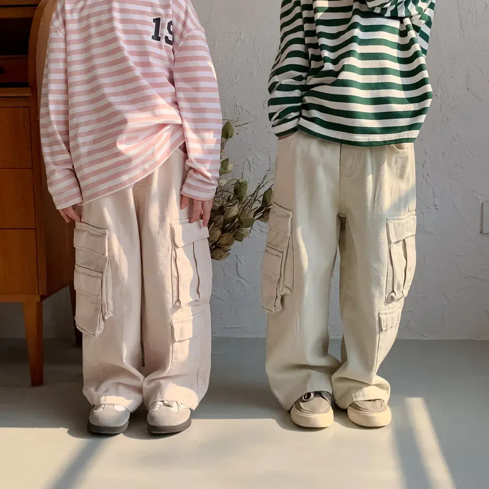 ロングパンツ・スウェットパンツ キッズパンツ コットンブレンド カーゴパンツ ルーズ ペインターパンツ ロングパンツ ベージュ/ピンク/2カラー