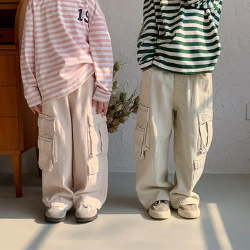 ロングパンツ・スウェットパンツ キッズパンツ コットンブレンド カーゴパンツ ルーズ ペインターパンツ ロングパンツ ベージュ/ピンク/2カラー
