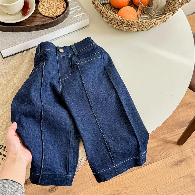 デニムパンツ キッズパンツ デニムパンツ ワイドストレートジーンズ バギーパンツ ジーパン 2カラー