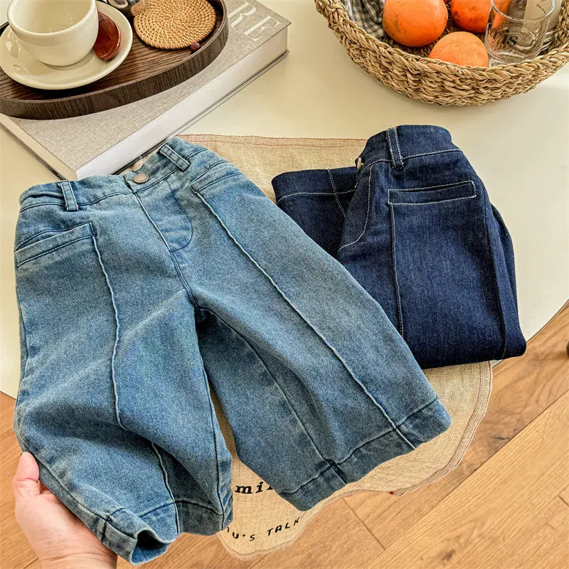 デニムパンツ キッズパンツ デニムパンツ ワイドストレートジーンズ バギーパンツ ジーパン 2カラー