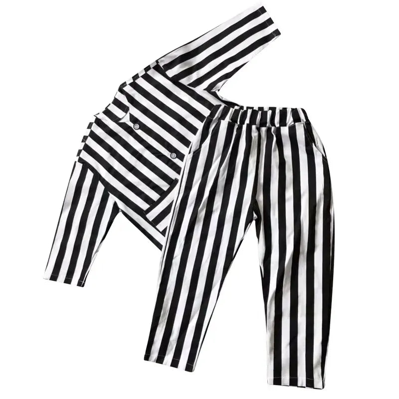 長袖セットアップ キッズセットアップ 2点セット ストライプジャケット ペンシルパンツ スーツ