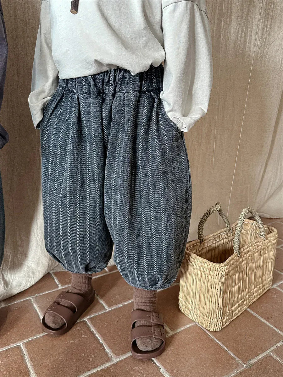 ロングパンツ・スウェットパンツ キッズパンツ ストライプ アンクルランタンパンツ バルーンパンツ ブルー/グレー/2カラー