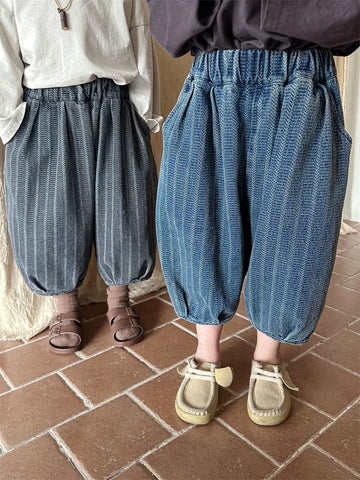 ロングパンツ・スウェットパンツ キッズパンツ ストライプ アンクルランタンパンツ バルーンパンツ ブルー/グレー/2カラー