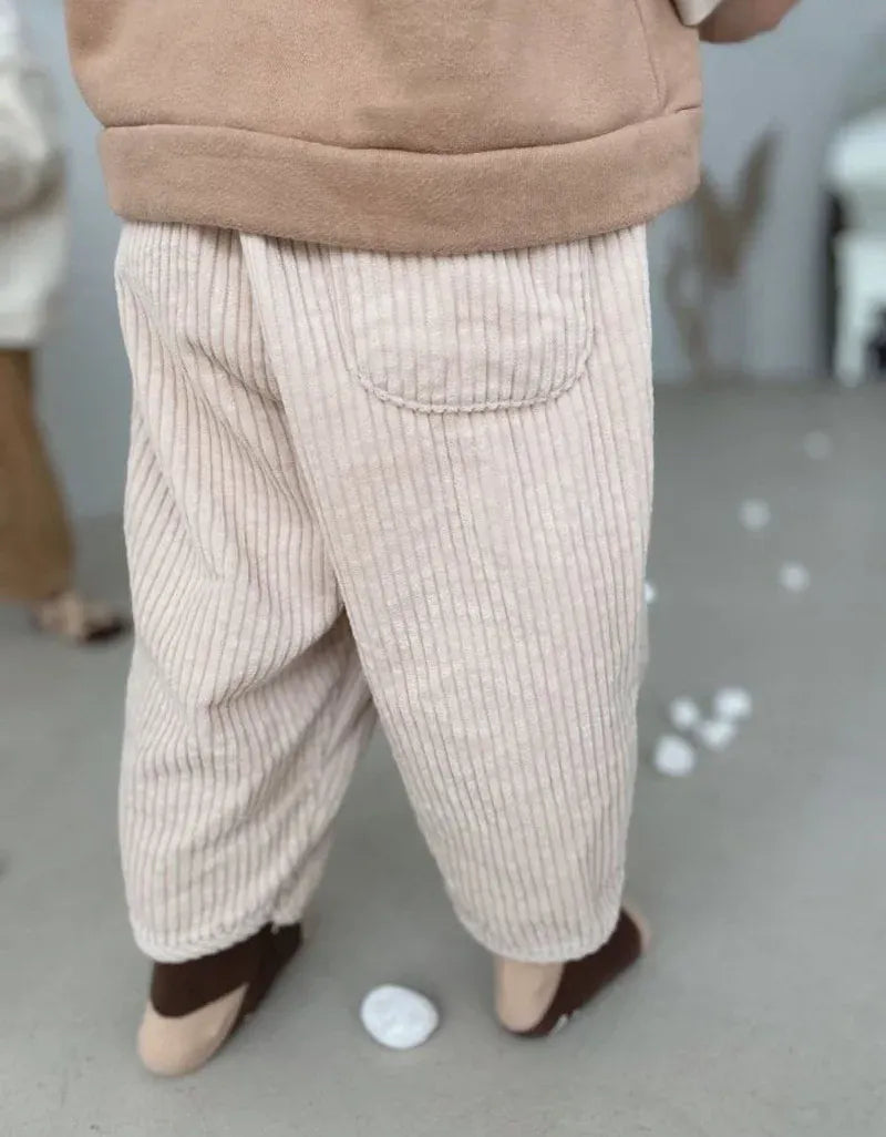 ロングパンツ・スウェットパンツ キッズパンツ コーデュロイ 膝パッチ ルーズパンツ ロングパンツ ベージュ ブラウン 2カラー