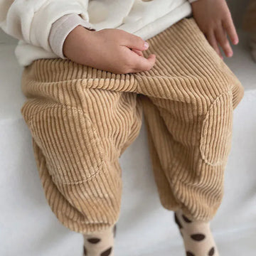 ロングパンツ・スウェットパンツ キッズパンツ コーデュロイ 膝パッチ ルーズパンツ ロングパンツ ベージュ ブラウン 2カラー