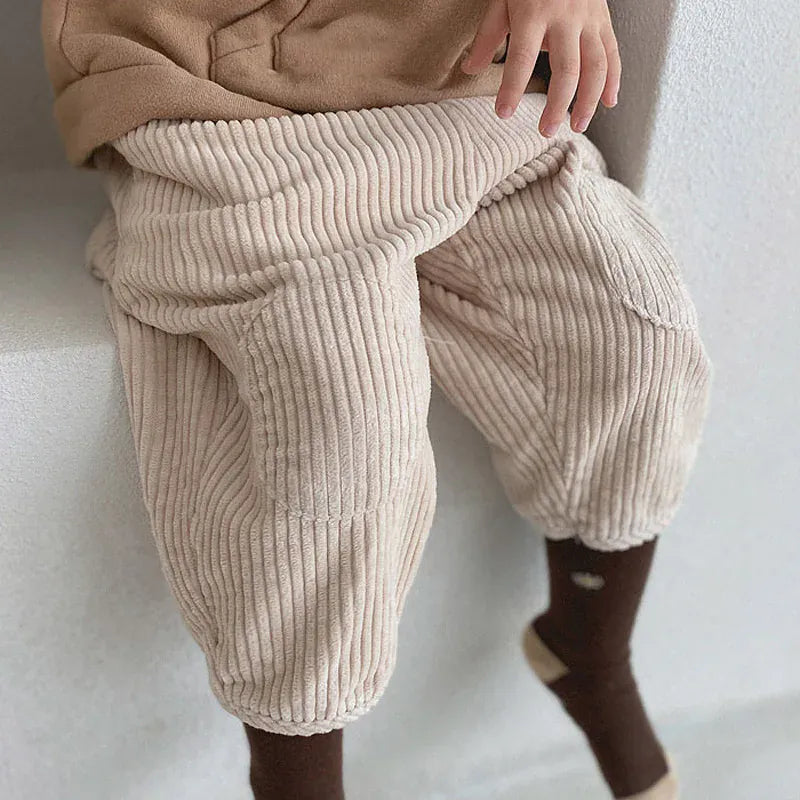ロングパンツ・スウェットパンツ キッズパンツ コーデュロイ 膝パッチ ルーズパンツ ロングパンツ ベージュ ブラウン 2カラー