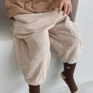 ロングパンツ・スウェットパンツ キッズパンツ コーデュロイ 膝パッチ ルーズパンツ ロングパンツ ベージュ ブラウン 2カラー